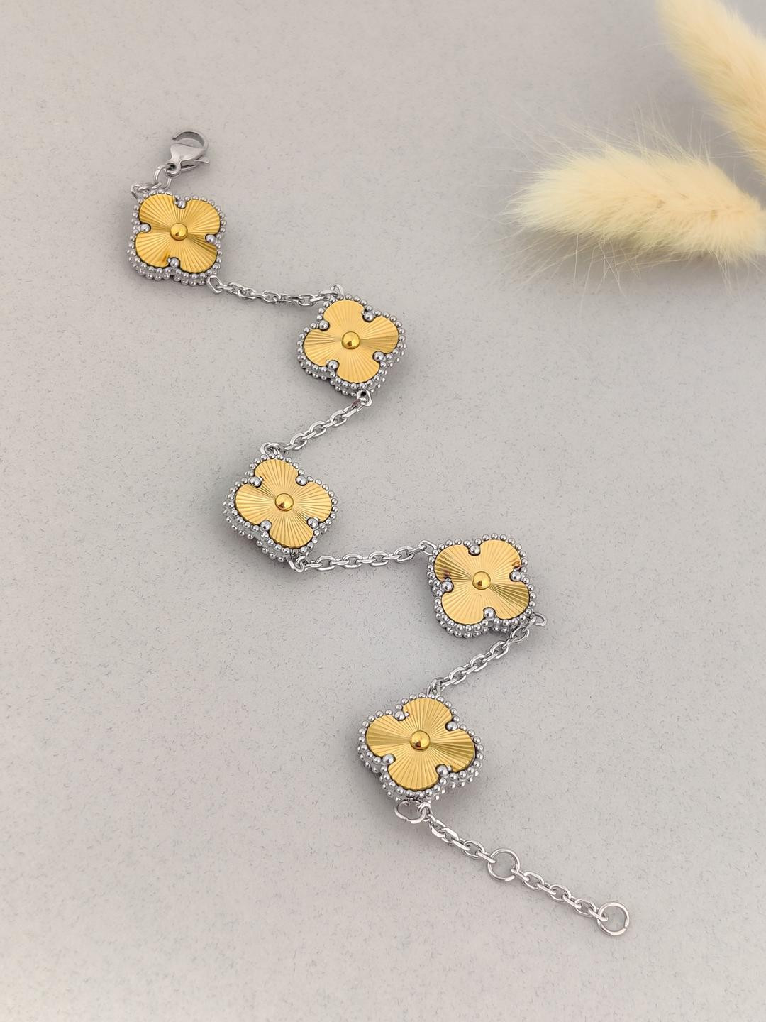 LOLO LePA Women Gold Floral Silver-Plated Link Bracelet