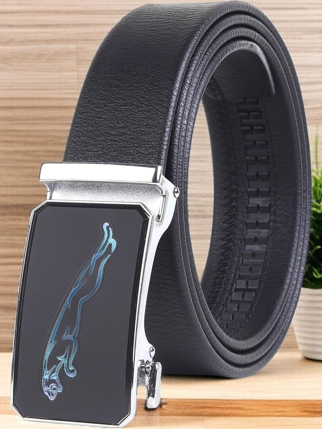 Roadster Men Black Textured Synthetic Leather Belt With Slider Buckle