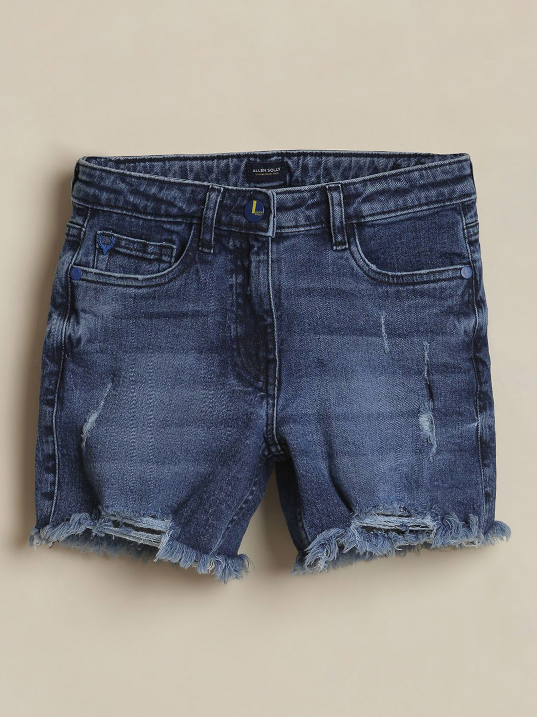 Allen Solly Junior Girls Mid-Rise Distressed Cotton Shorts