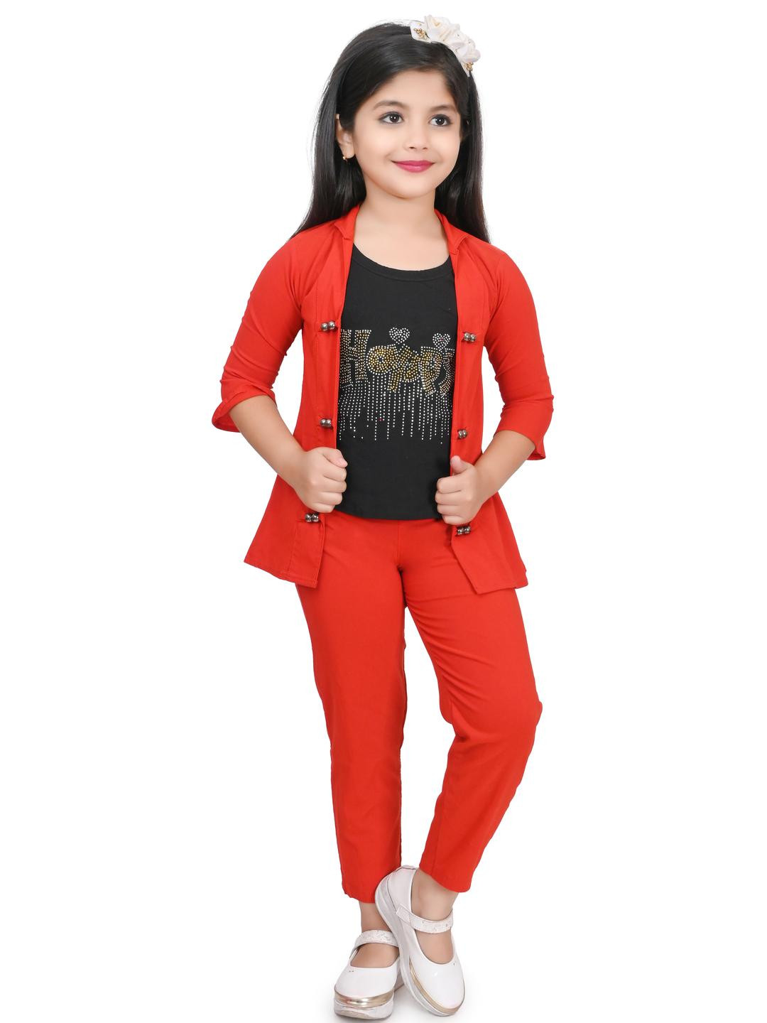 FARIHA FASHIONS Girls Printed T-shirt and Shirt with Trousers