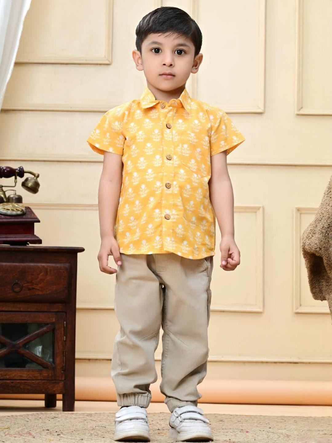 DMP EXPORT Girls Yellow Viscose Rayon Classic Shirts