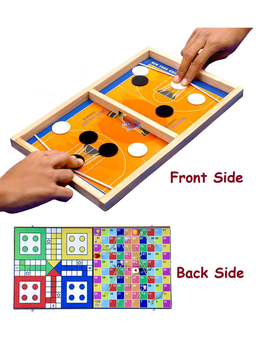 ADKD 3 in 1 Wooden Board Game Set  Fast Sling Puck, Ludo & Snakes and Ladders