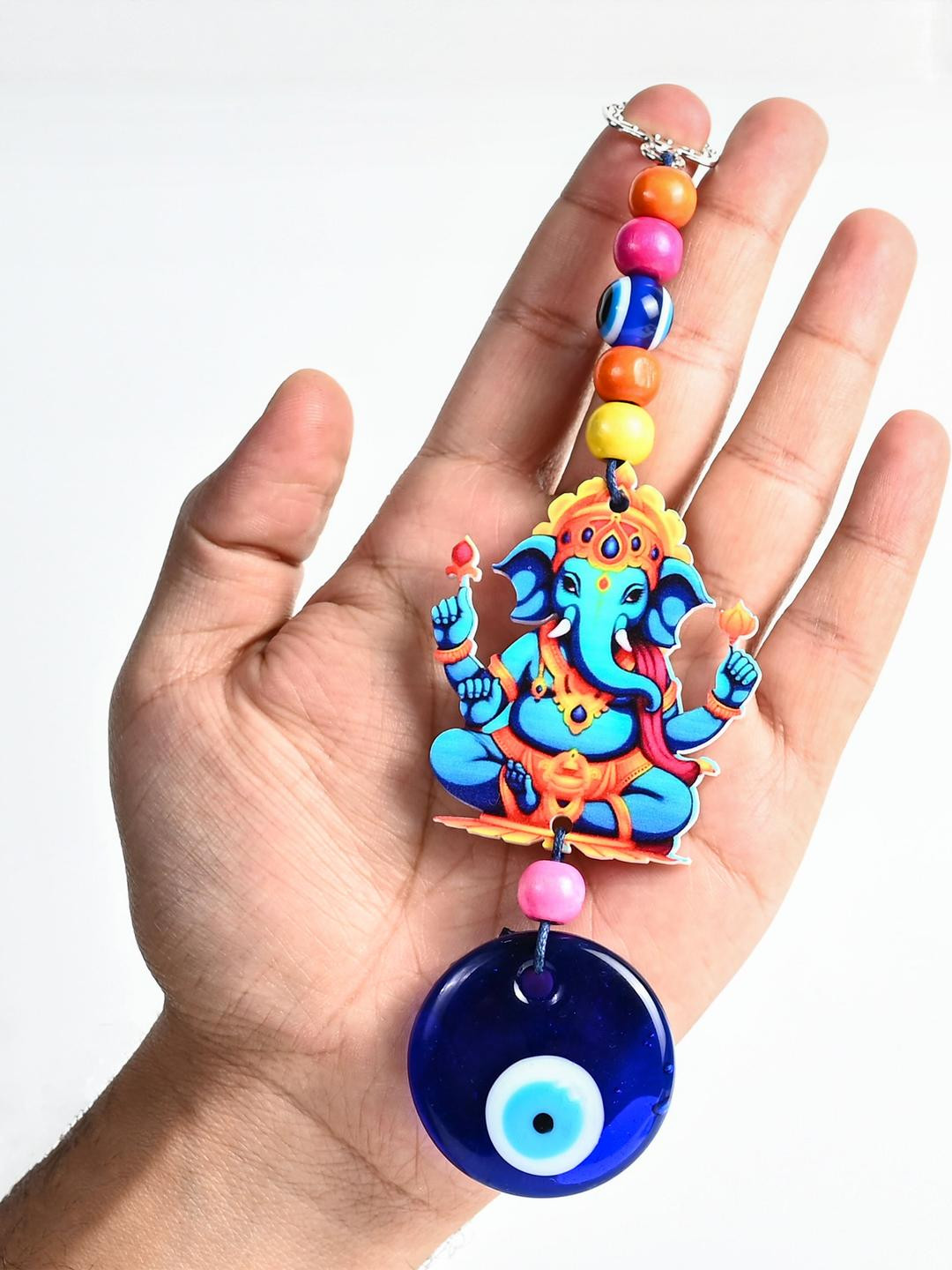 HINDCRAFT Ganesha Ji And Evil Eye Beads Wall Hanging