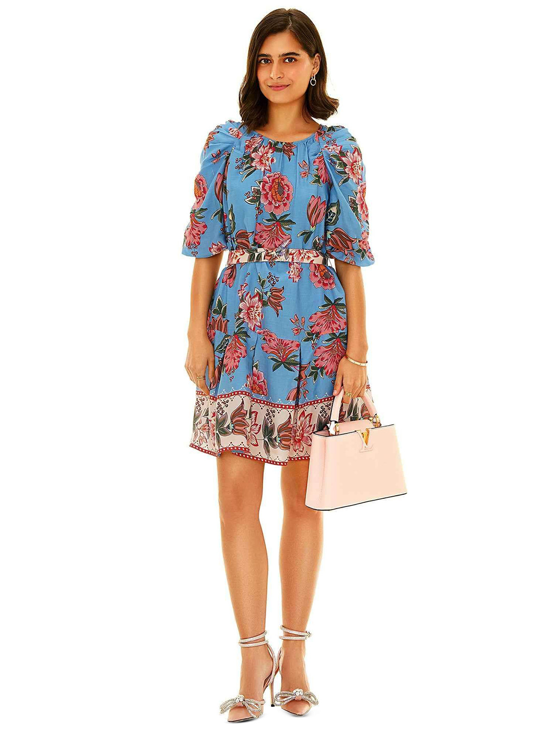 PRETTY PIXIE Floral Print Flared Sleeve Cotton Fit & Flare Dress