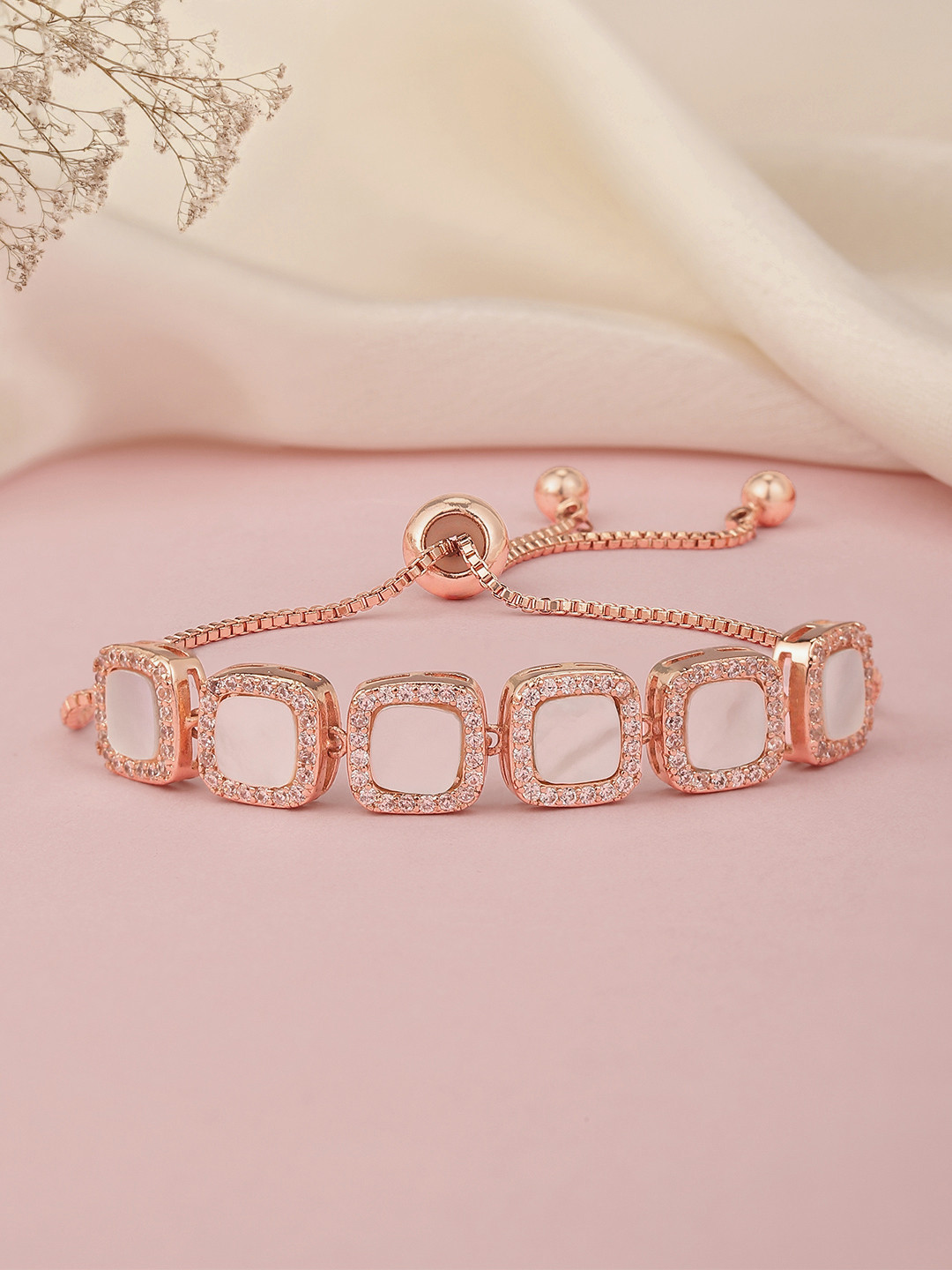 Peora Women Mother of Pearl Rose Gold-Plated Link Bracelet