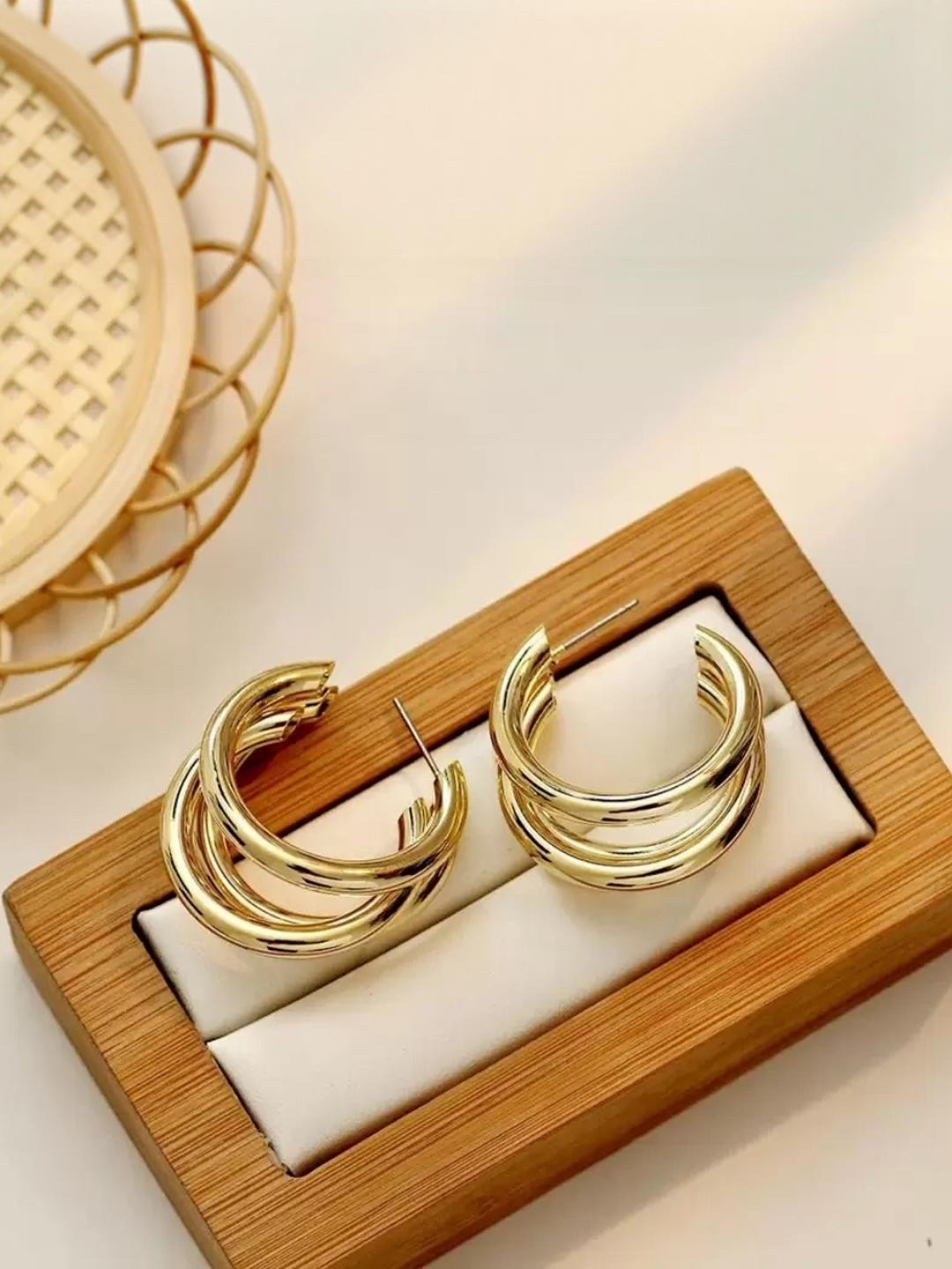 TheVineGirl Golden Simple Curved Triple Hoop Earrings