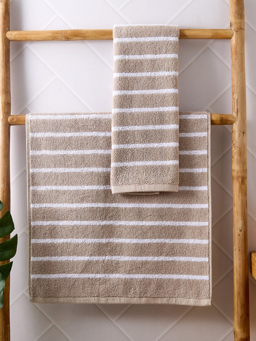 Home Centre Colour Refresh Essense 2Pc Brown & White Striped Cotton 500-GSM Face Towels