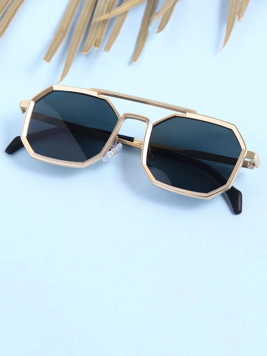 SPADEACES Unisex Aviator Sunglasses GOLD BLACK HEXAGUN -664