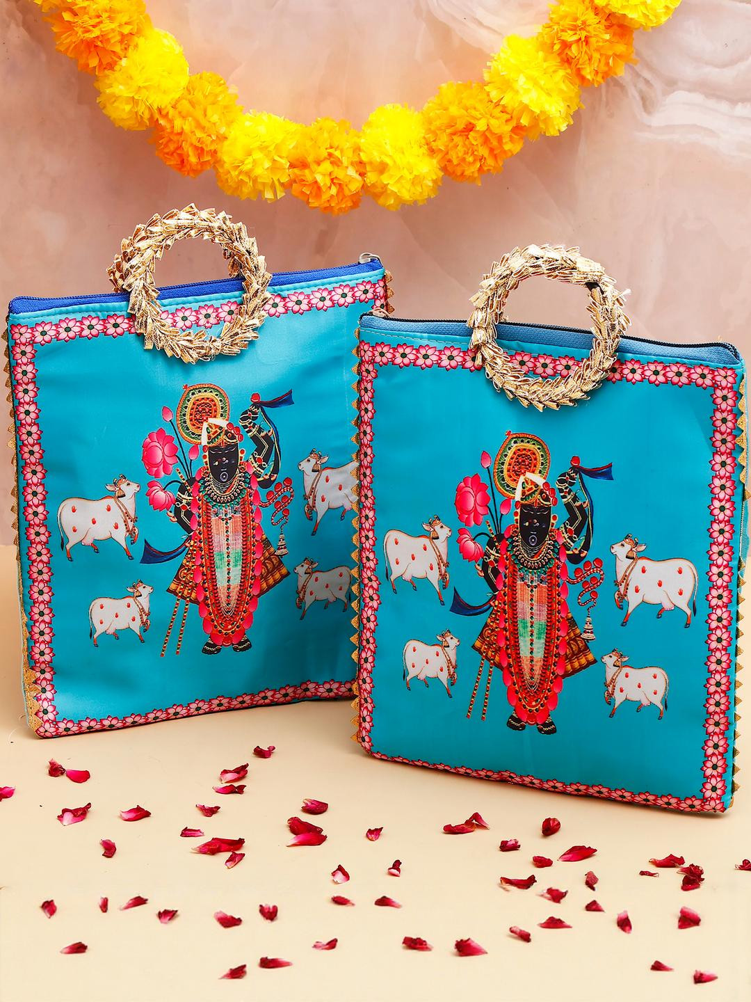 Archies Shree Narayan Ethnic Handcrafted  Zip Up Fabric Bag