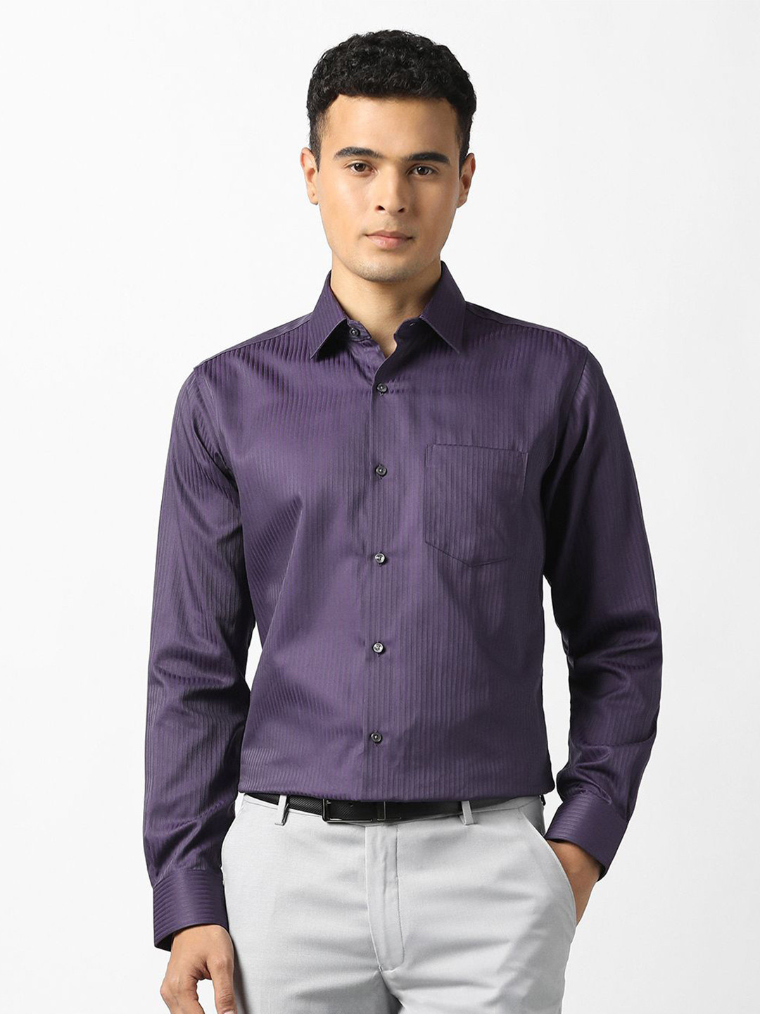 Van Heusen Men Textured Spread Collar Pure Cotton Formal Shirt