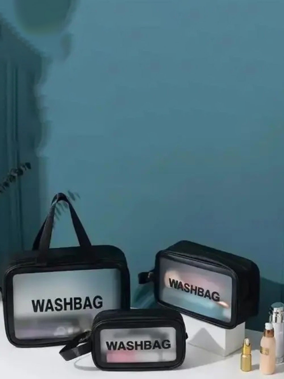 PARISAL Women Set Of 3 Printed Transparent Travel Organizer Bags