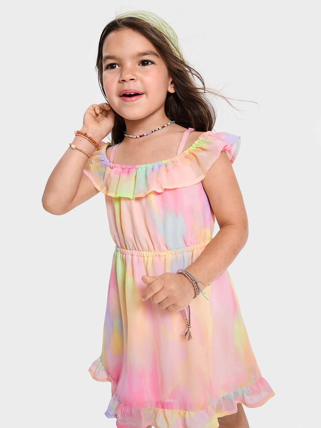 THE CHILDREN'S PLACE Girls Printed Off-Shoulder Flutter Sleeve Fit & Flare Dress