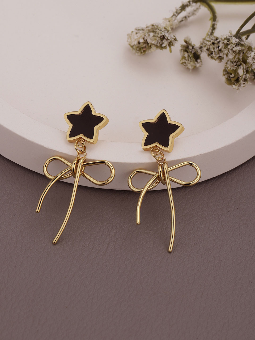 Carlton London 18kt Gold Plated Star & Bow Drop Earring