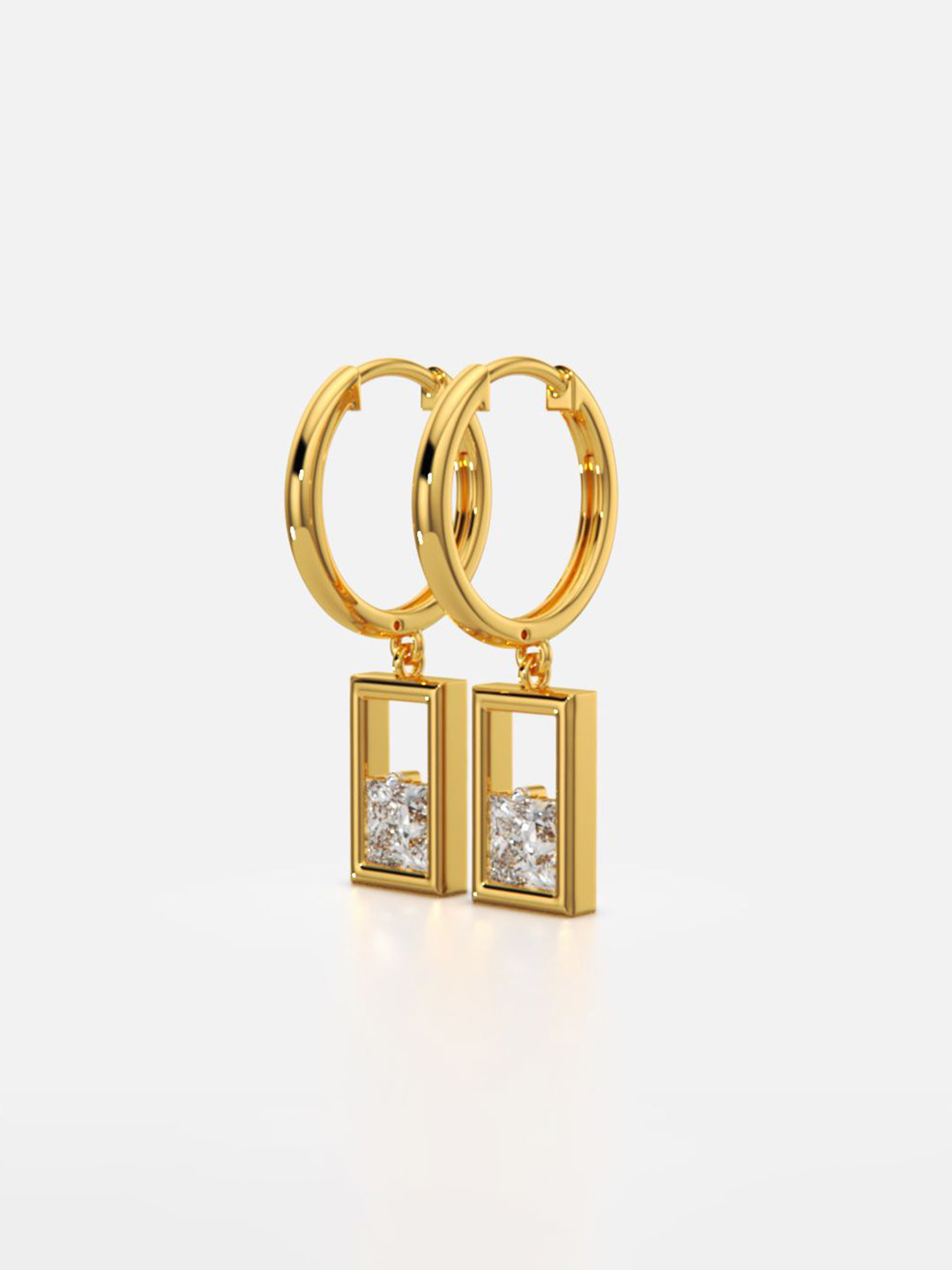 KYMEE 18K Gold-Plated Sterling Silver Cubic Zirconia Vermeil Princess-Cut Hoops Earrings