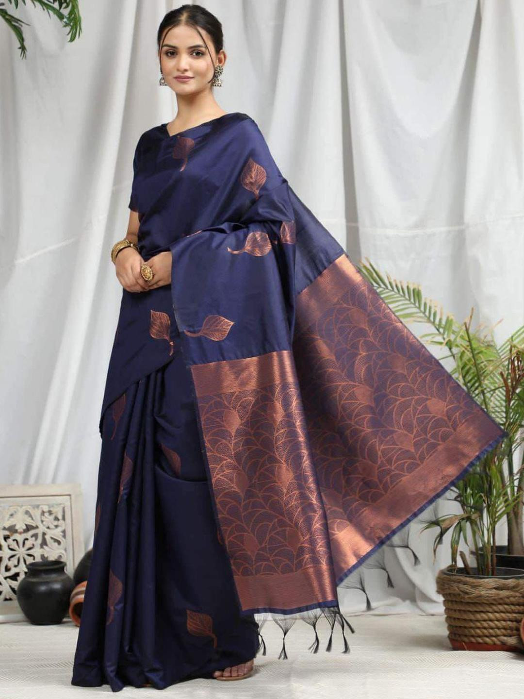 GHAN SALS Blue Silk Blend Woven Design Sarees