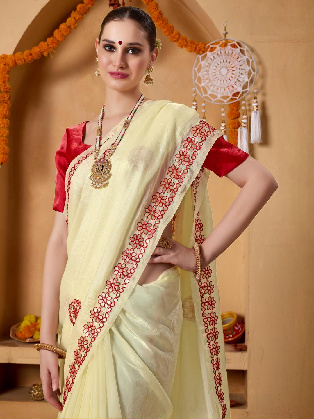 RACHNA Aari Work Solid Fancy Ready To Wear Saree