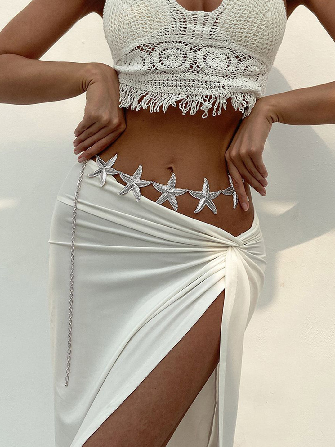 Shining Diva Fashion Women Metal Textured Belly Chain