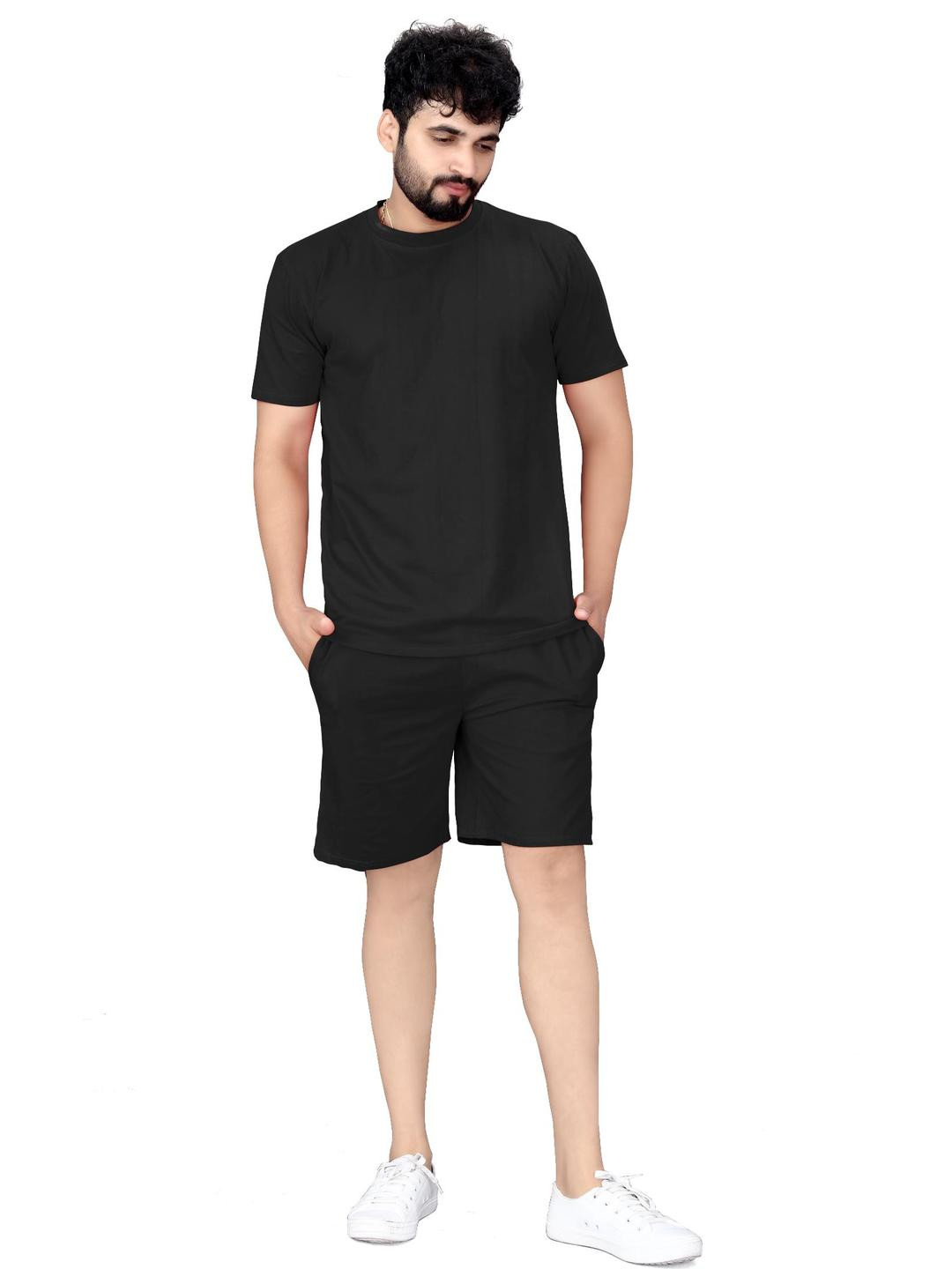 SATPURUSH Men Black T-Shirt & Shorts