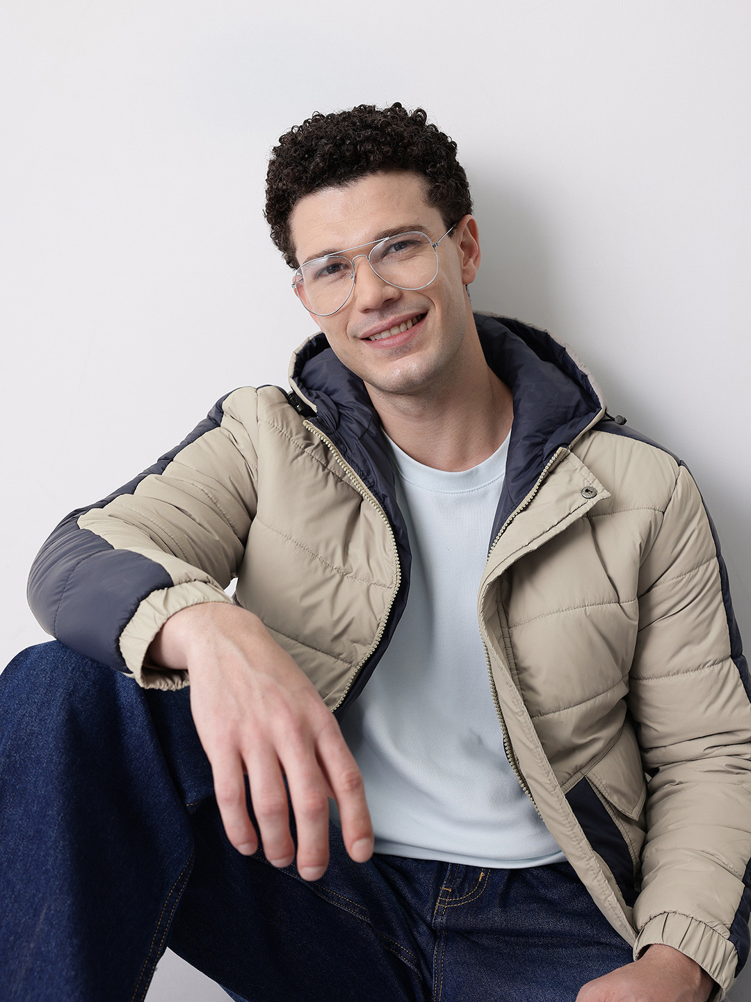 Mast & Harbour Contrast Panel Hooded Padded Jacket