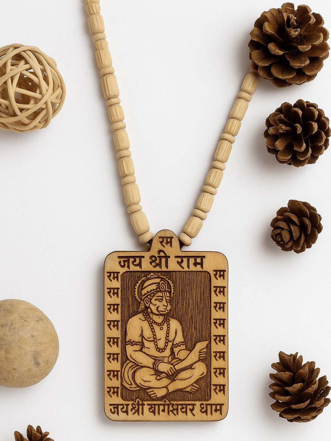 Sadid Unisex Wooden Hanuman Ji Ram Bageshwar Dham Necklace