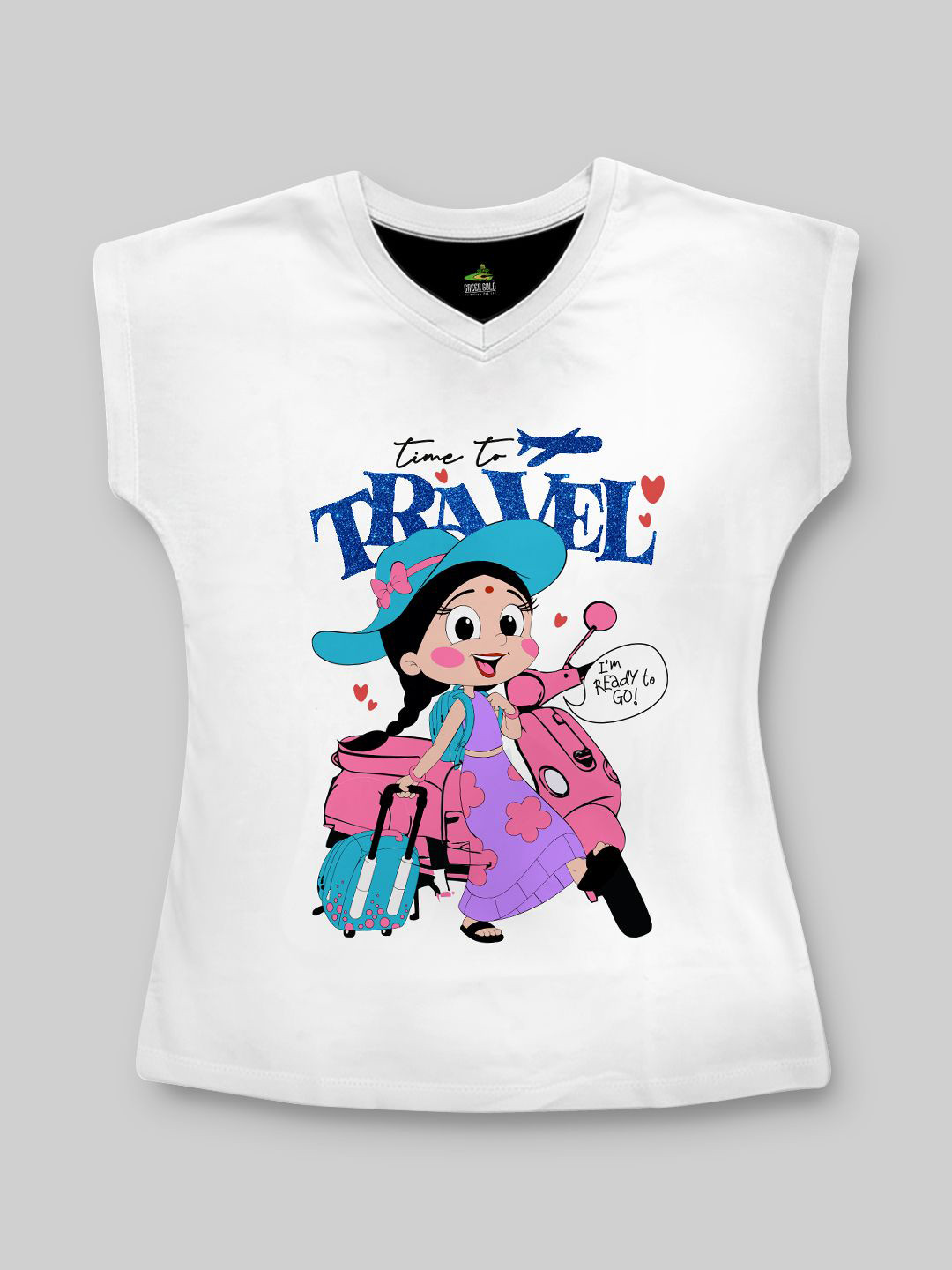 Chhota Bheem Girls Chhota Bheem Graphic Printed V-Neck Cotton T-shirt