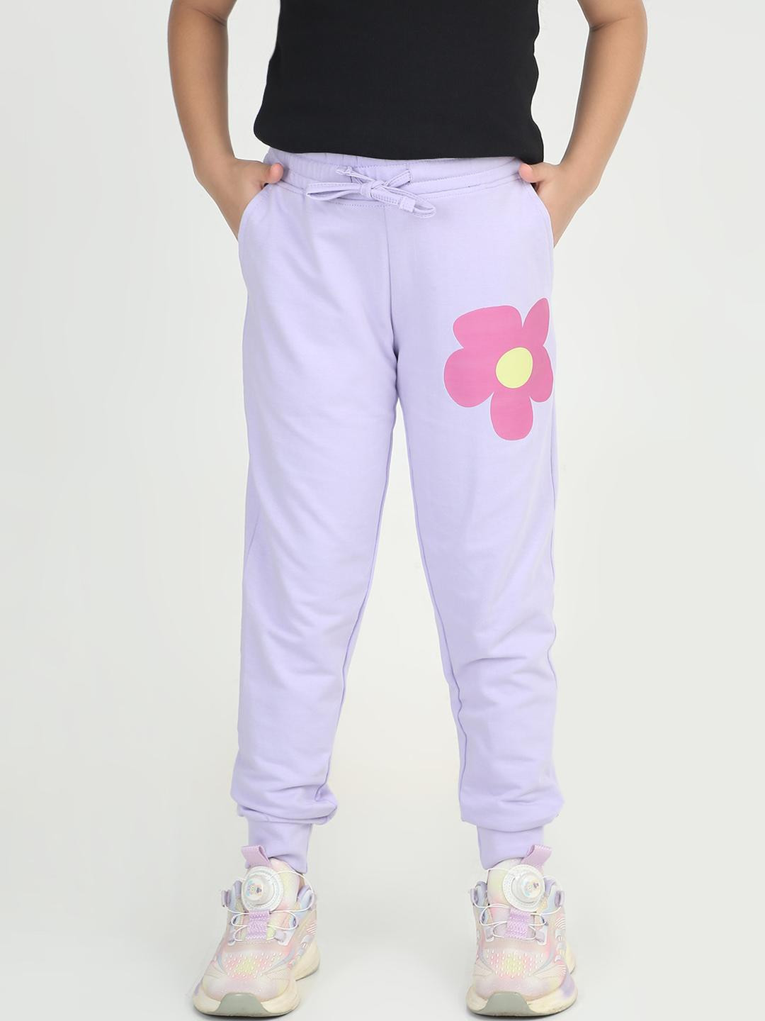 REBORN Women Lavender Floral Printed Drawstring Cotton Casual Jogger