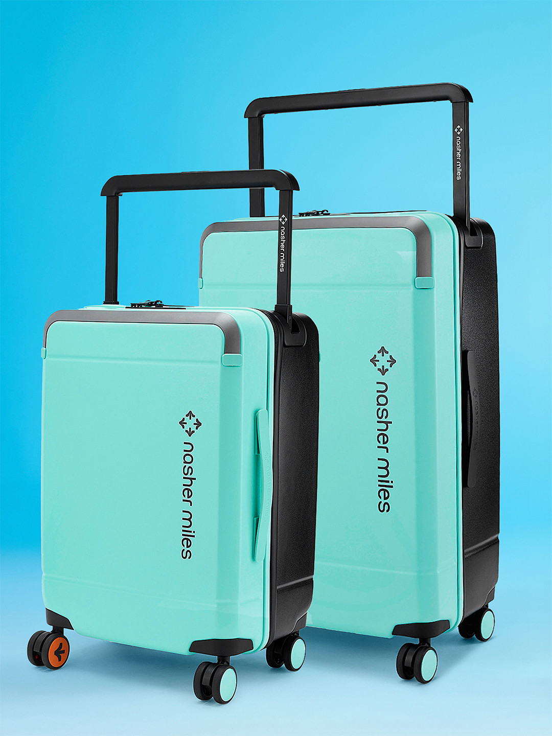 Nasher Miles Oslo Polycarbonate Set of 2 S/M Pastel Green Black Trolley Bags 55 & 66 cm