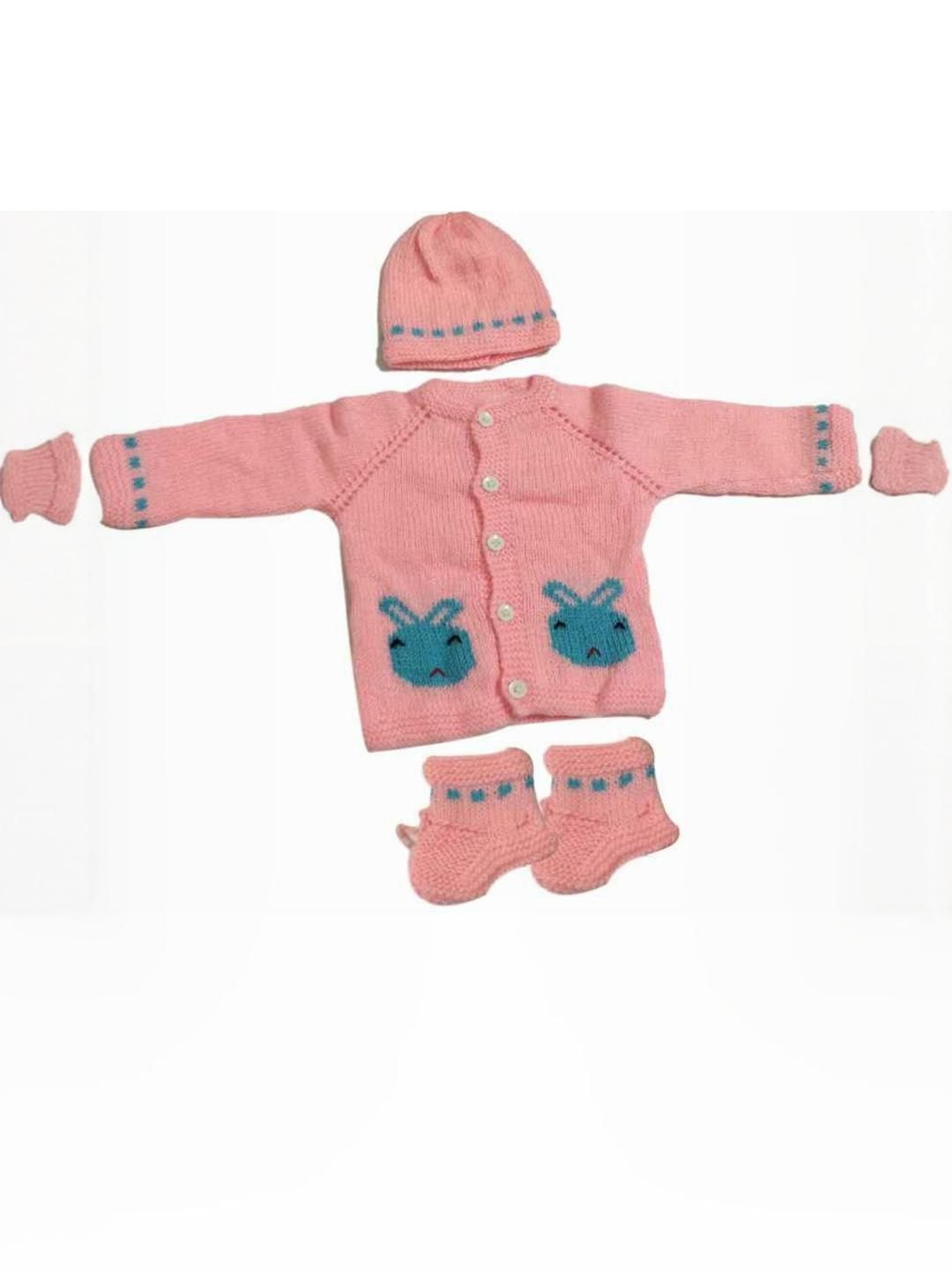 Cute Collection Kids Striped Woollen Cardigan With Cap & Socks