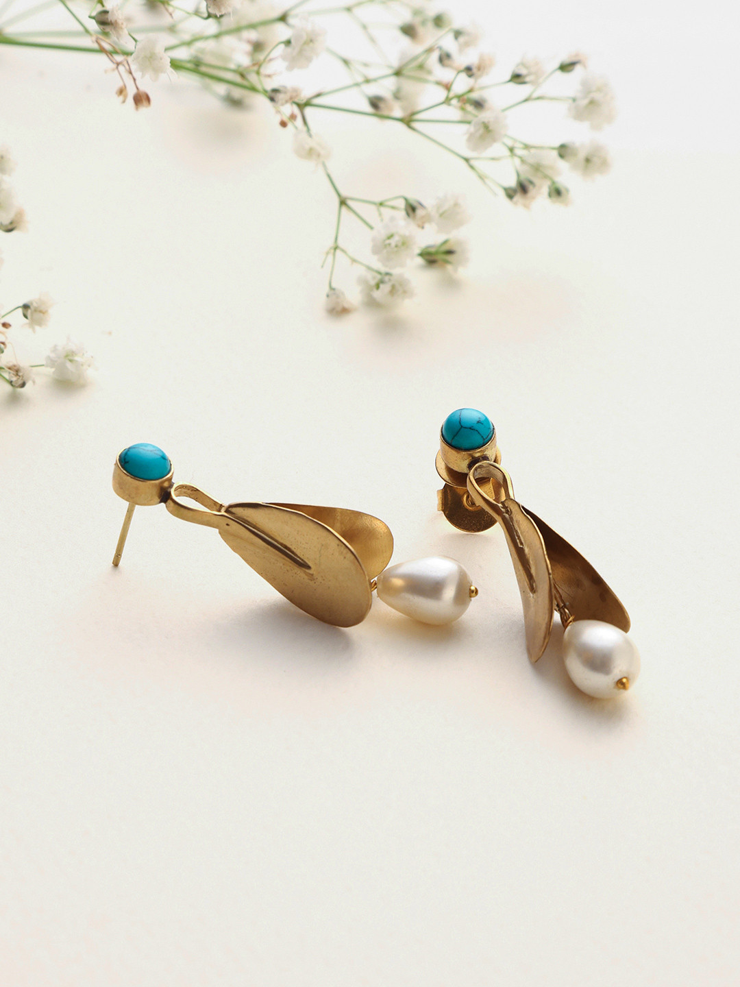 trueBrowns Brass-Plated Srone Studded Drop Earrings