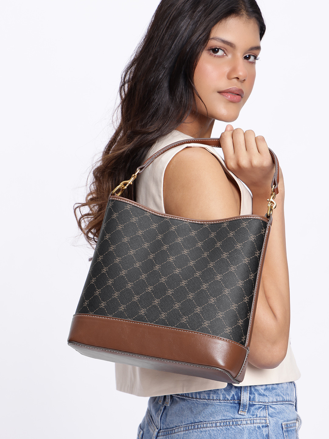 MANGO Brand Logo Print Bucket Bag