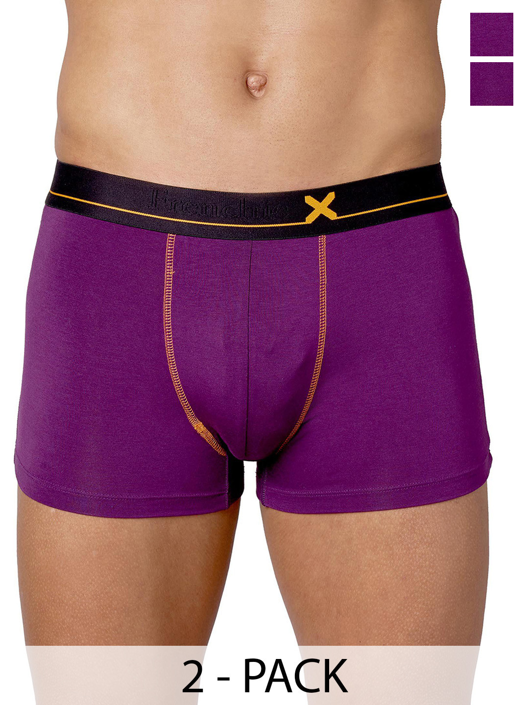 FRENCHIE Pack Of 2 Mid-Rise ShortTrunks FR-MI-TR-DRIP-1X5-PURHT-S-PO2