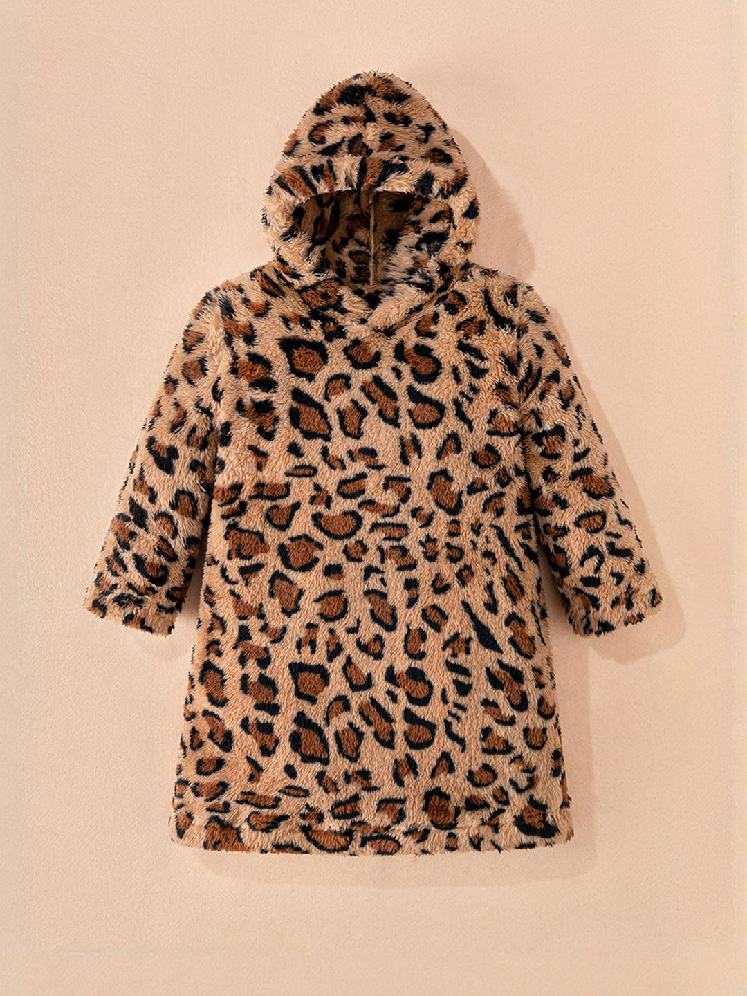 Hopscotch Girls Cheeta Printed Hooded Sweatshirt