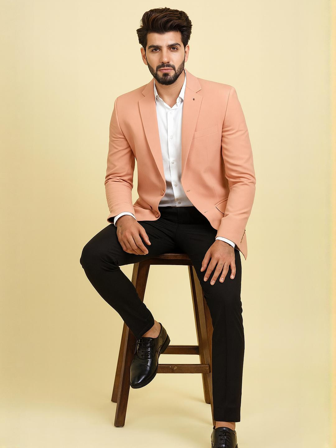SHAHI ACHKAN Men Peach Single-Breasted Blazer