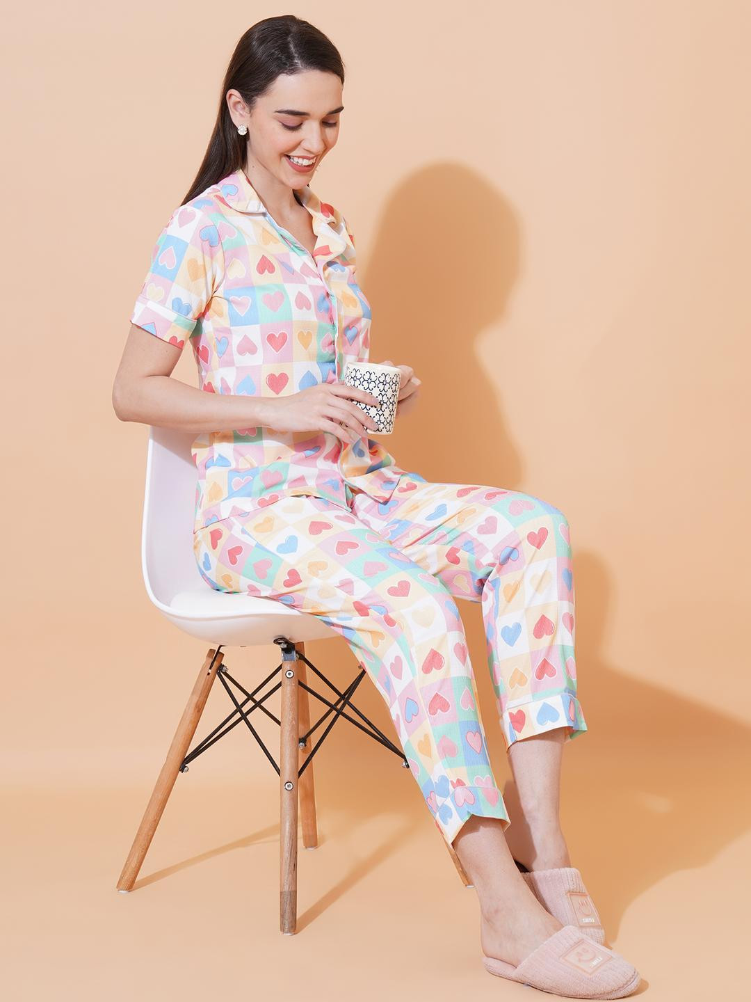 ARV TRENDS Women Heart Checkered Knitted Night suit