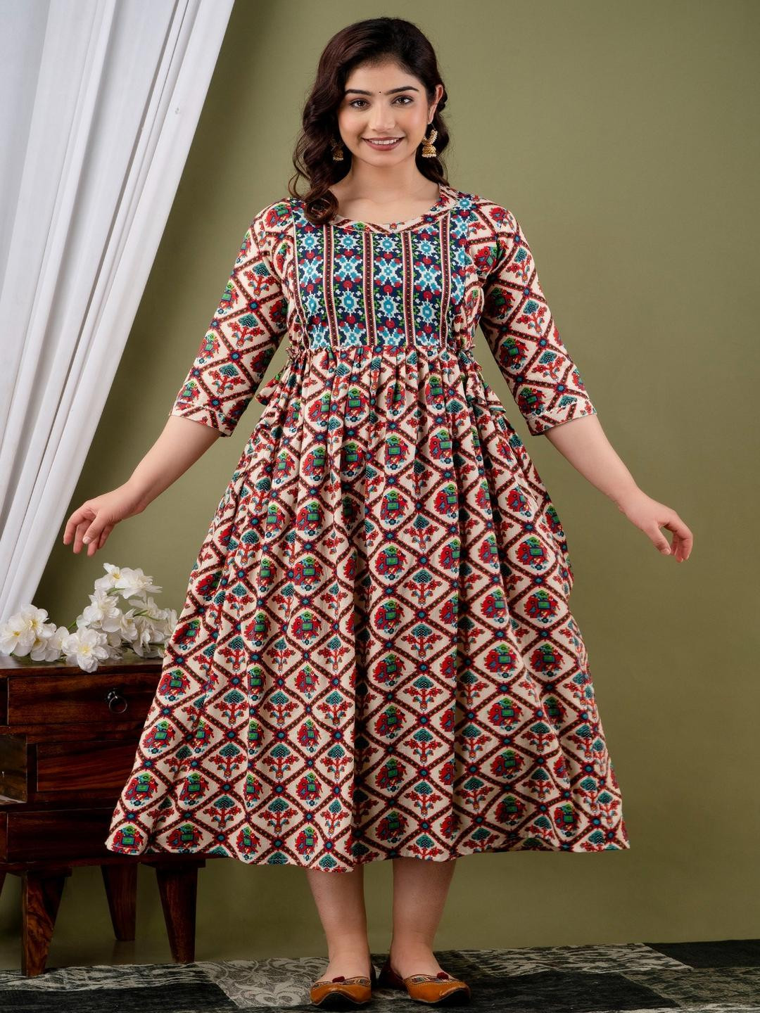Style Heaven Ethnic Motifs Print Maternity Fit & Flare Maxi Dress