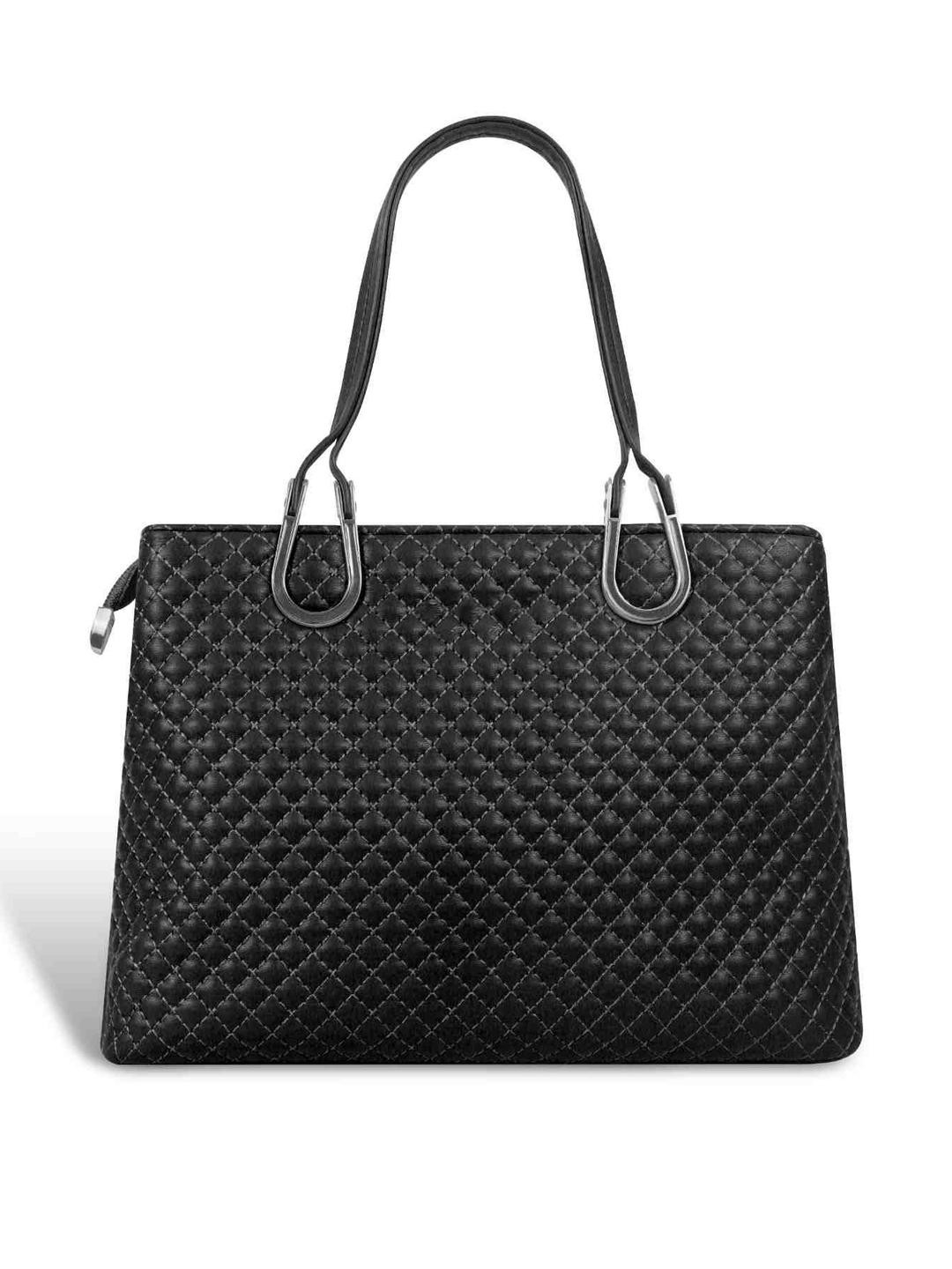 MAGNOLIA Women Black Textured Shopper Synthetic Tote Bag With Detachable Sling Strap