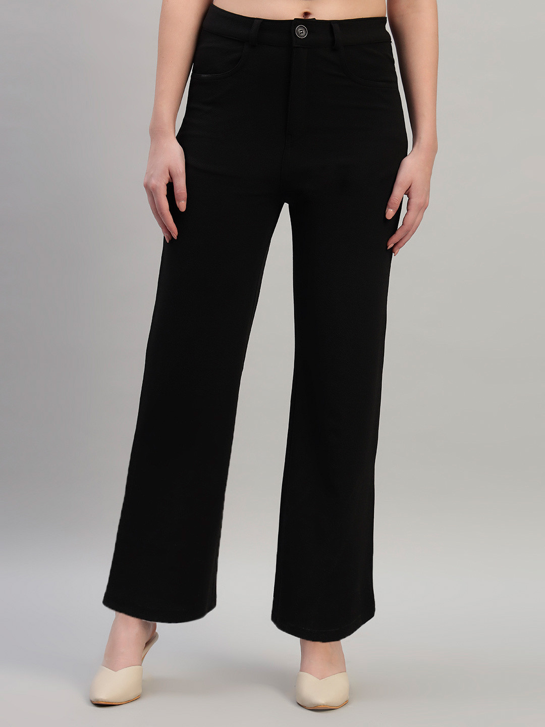 NATURE CRAFT Women Solid Comfort Straight Fit Mid-Rise Trousers