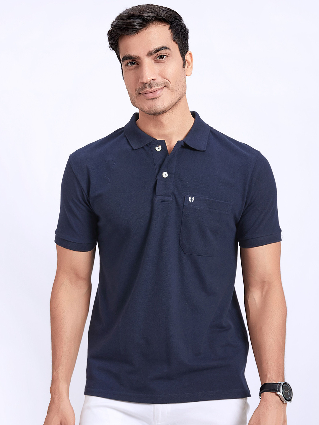 PRORIDERS Men Solid Navy Blue Regular Fit Polo T-shirt