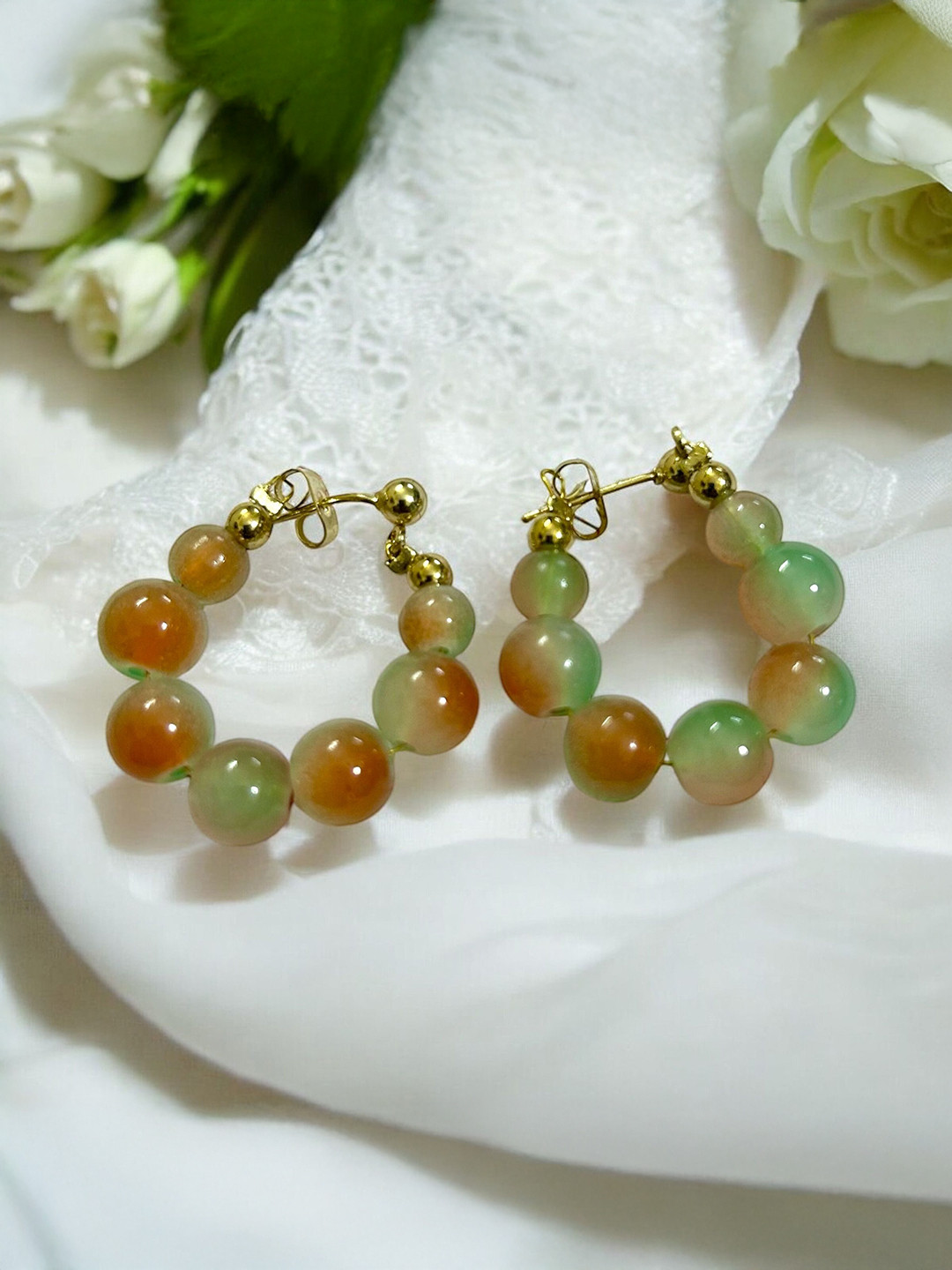 SKORPIO Korean Artificial Beaded Circular Hoops Earrings