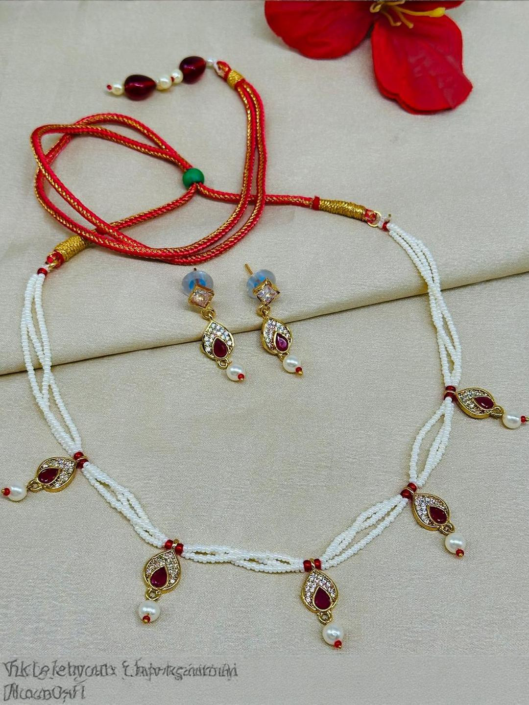 Flying Beads Women White Pearls Necklace And Earring Jewellery Set