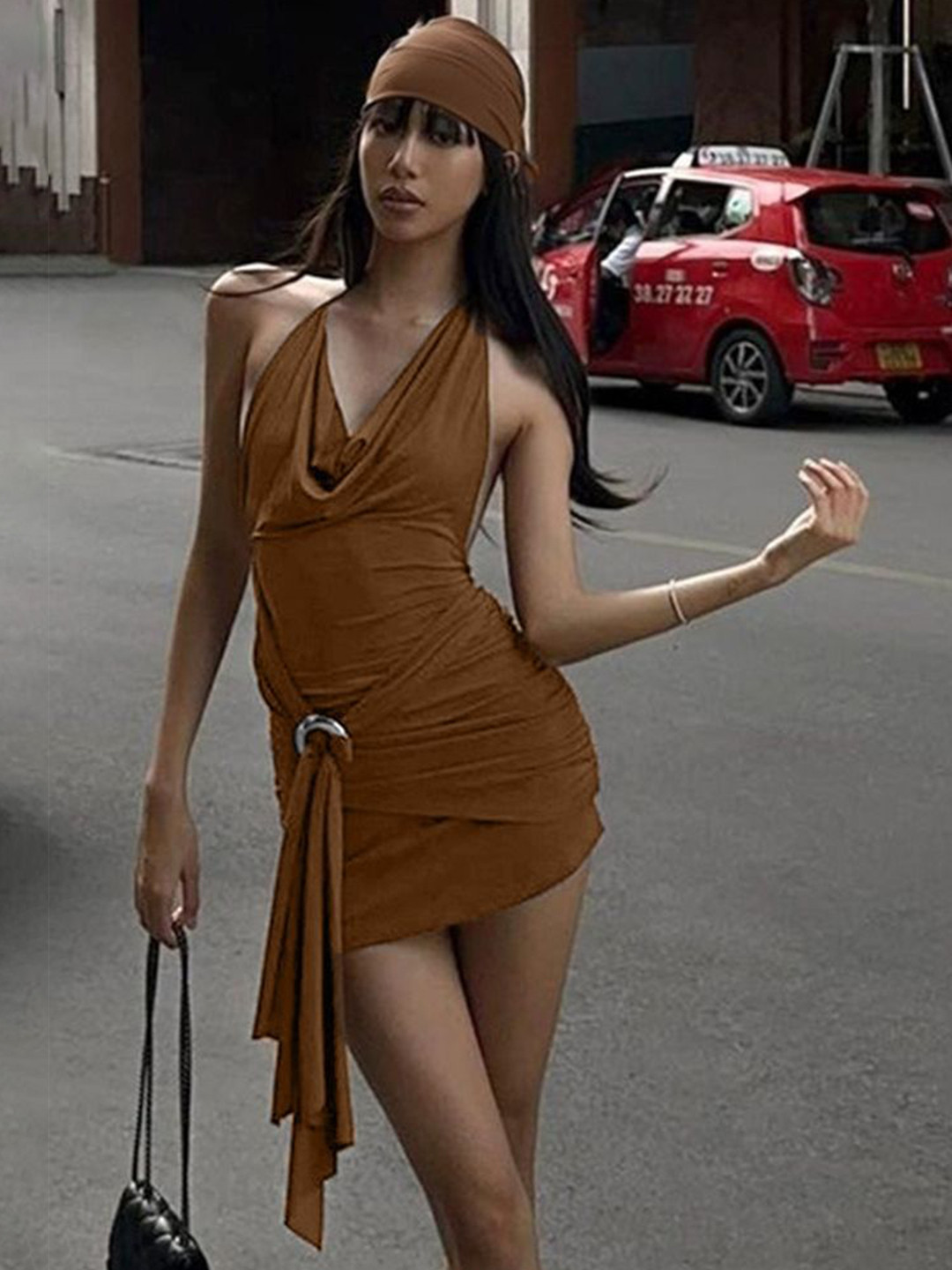 LULU & SKY Women Backless Draped Bodycon Dress