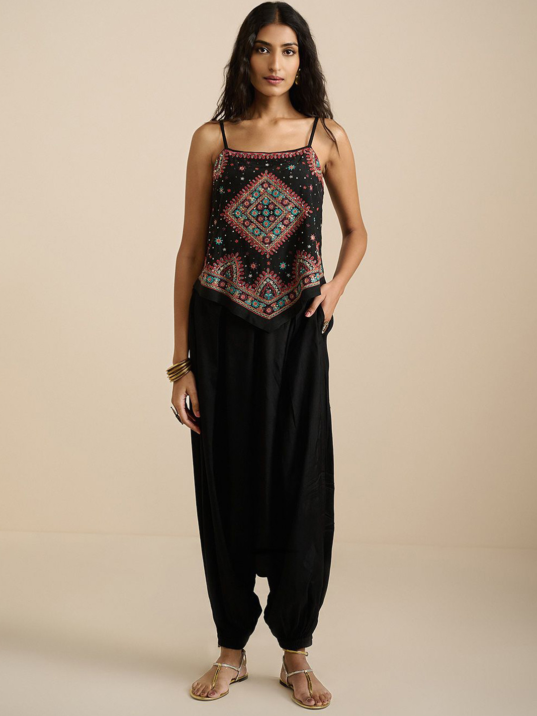 Global Desi Printed Shoulder Straps Top & Salwar