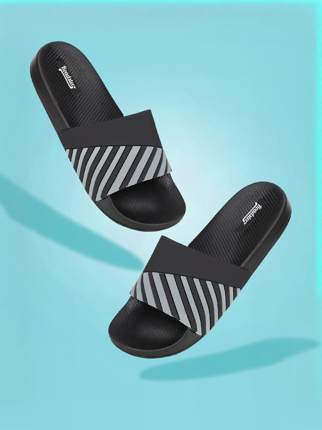Roadster Men Black Striped Rubber Thong Flip-Flops