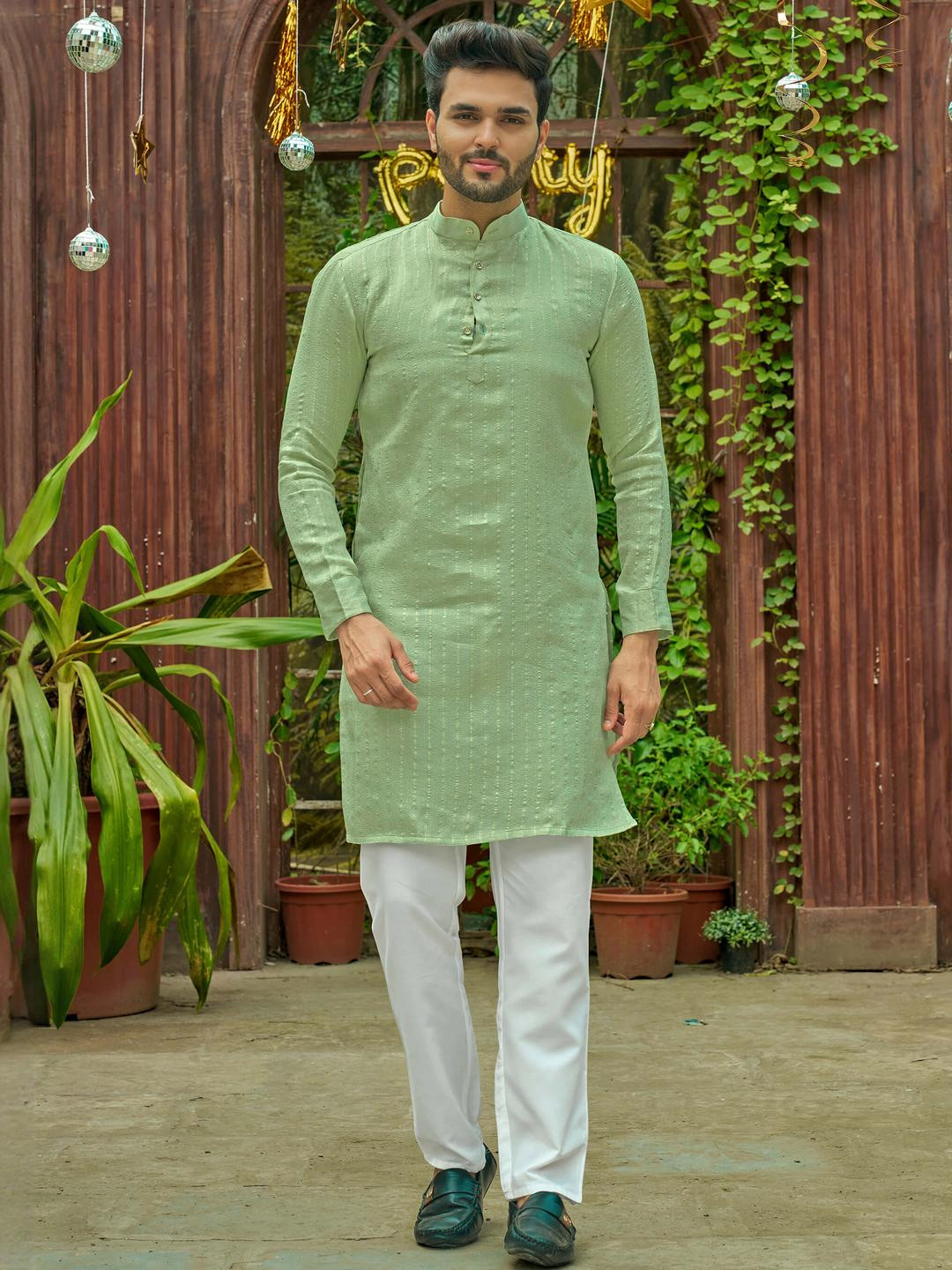 Archittam Men Sea Green Kurta Sets