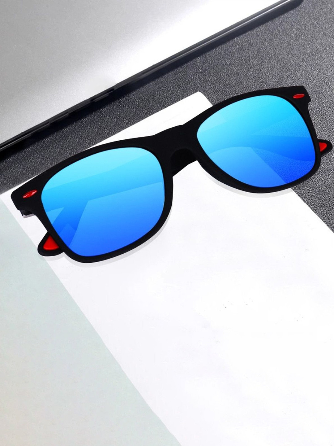 SPADEACES Unisex Rectangle Sunglasses and UV Protected Lens BLUE BLACK WAYFARAR-23_13