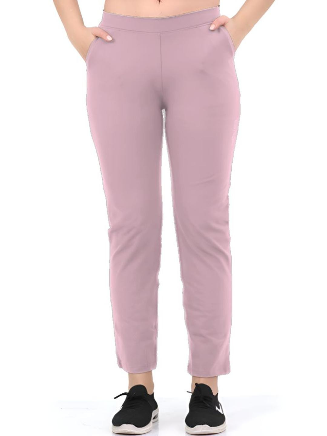 Lango Women Pink Solid Cotton Slip-On Causal Track Pants