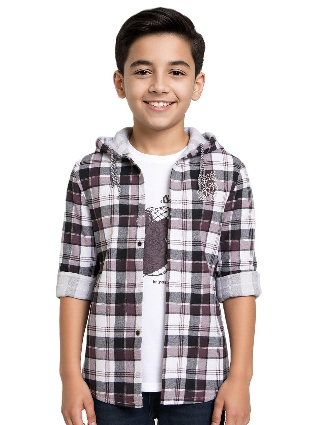 CAVIO Boys Magenta Cotton Checked Comfort Casual Shirts