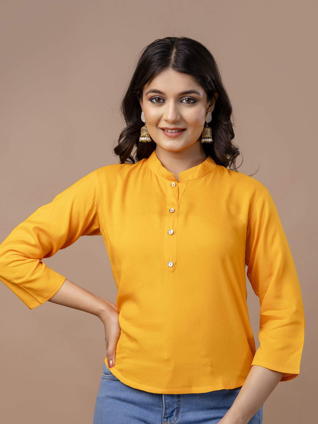 JAIPURI LIBAS Women Mandarin Collar Crop Top