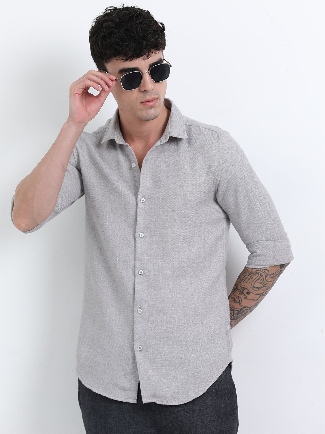 NEVER NEUD Men Regular Slim Fit Bars Linen Casual Shirt