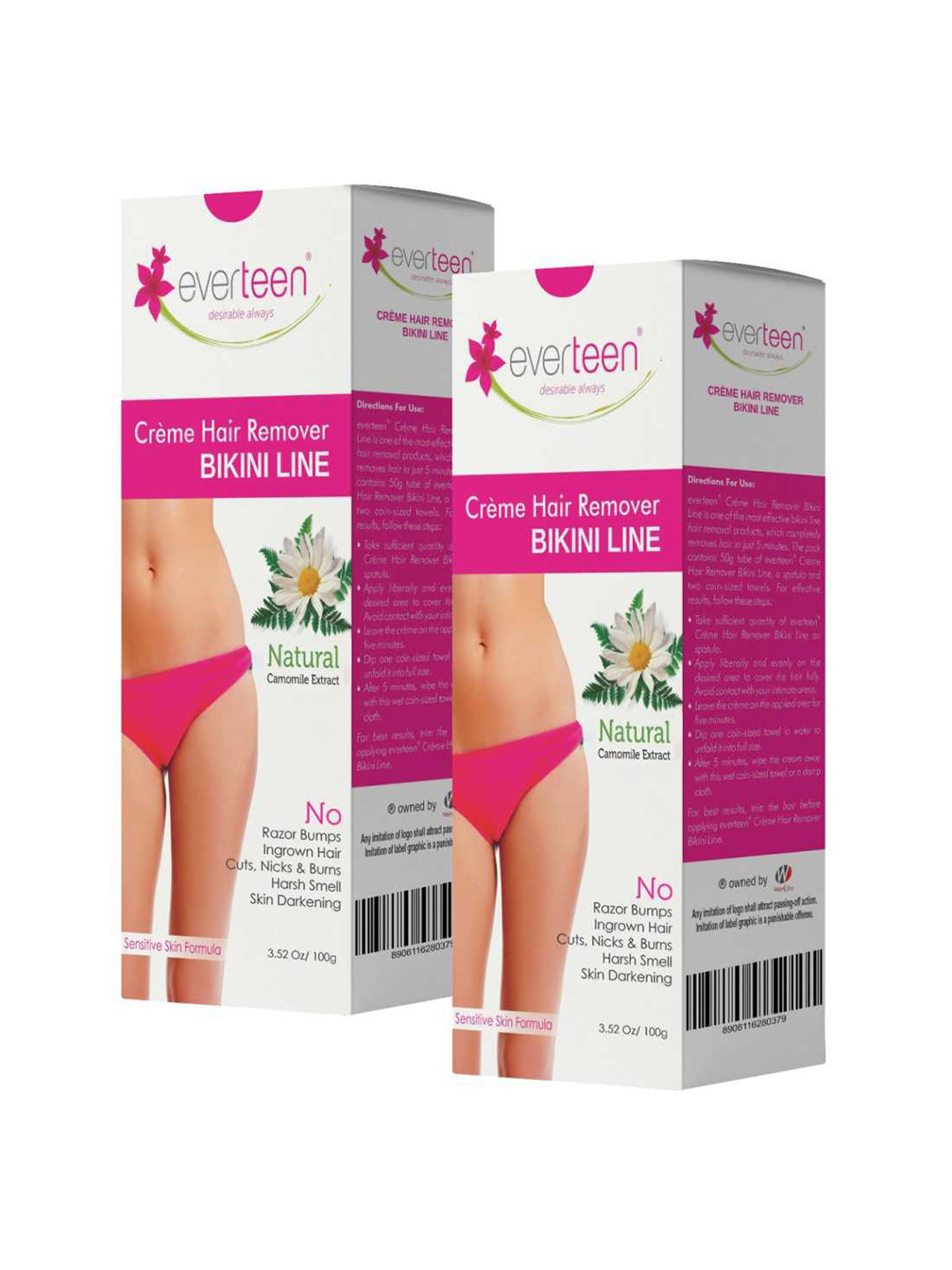 everteen Set of 2 Natural Bikini Line Hair Remover Creme - 100 g each